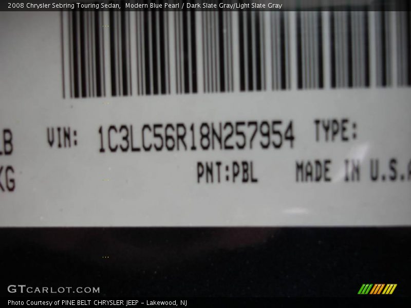 Modern Blue Pearl / Dark Slate Gray/Light Slate Gray 2008 Chrysler Sebring Touring Sedan