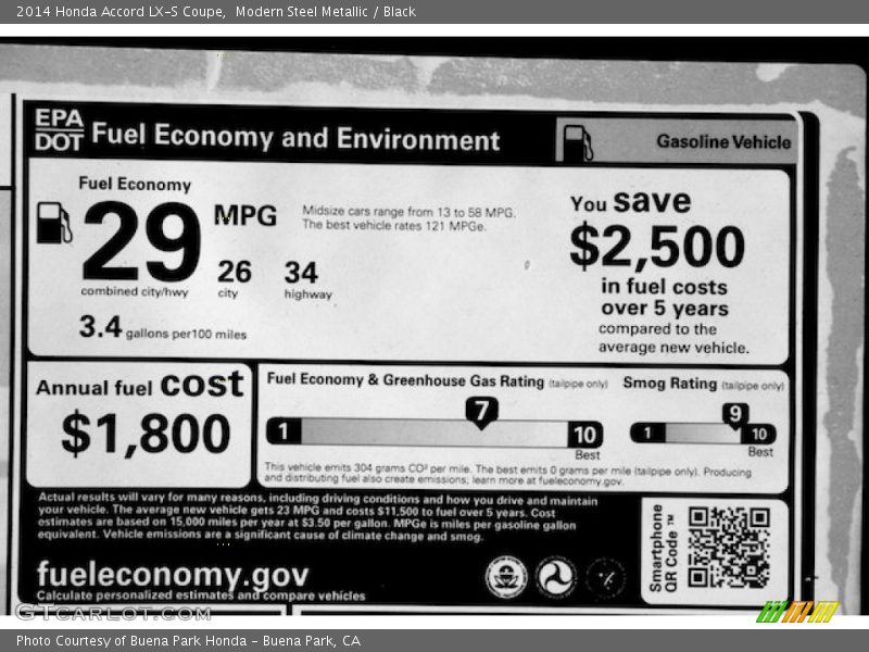 Modern Steel Metallic / Black 2014 Honda Accord LX-S Coupe