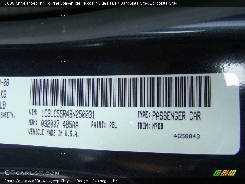 Modern Blue Pearl / Dark Slate Gray/Light Slate Gray 2008 Chrysler Sebring Touring Convertible