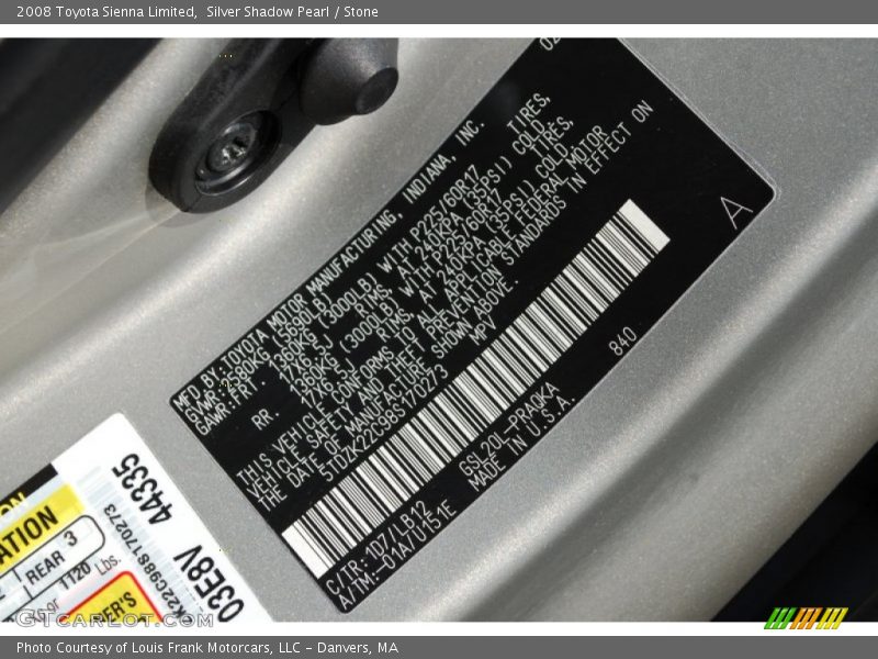 Silver Shadow Pearl / Stone 2008 Toyota Sienna Limited