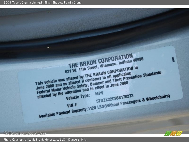 Silver Shadow Pearl / Stone 2008 Toyota Sienna Limited
