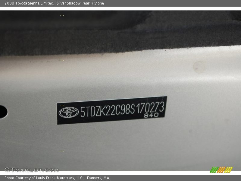 Silver Shadow Pearl / Stone 2008 Toyota Sienna Limited