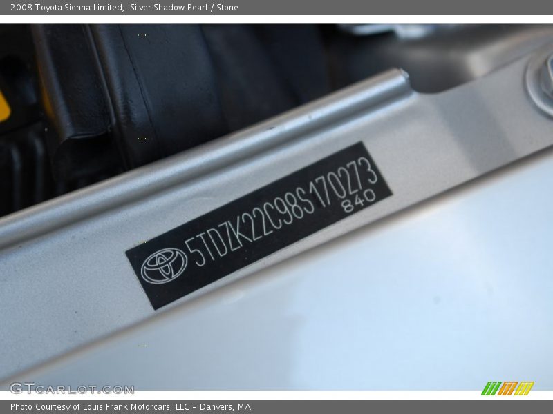Silver Shadow Pearl / Stone 2008 Toyota Sienna Limited