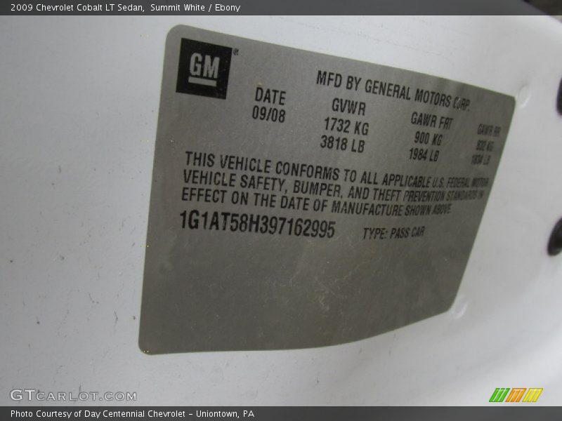 Summit White / Ebony 2009 Chevrolet Cobalt LT Sedan