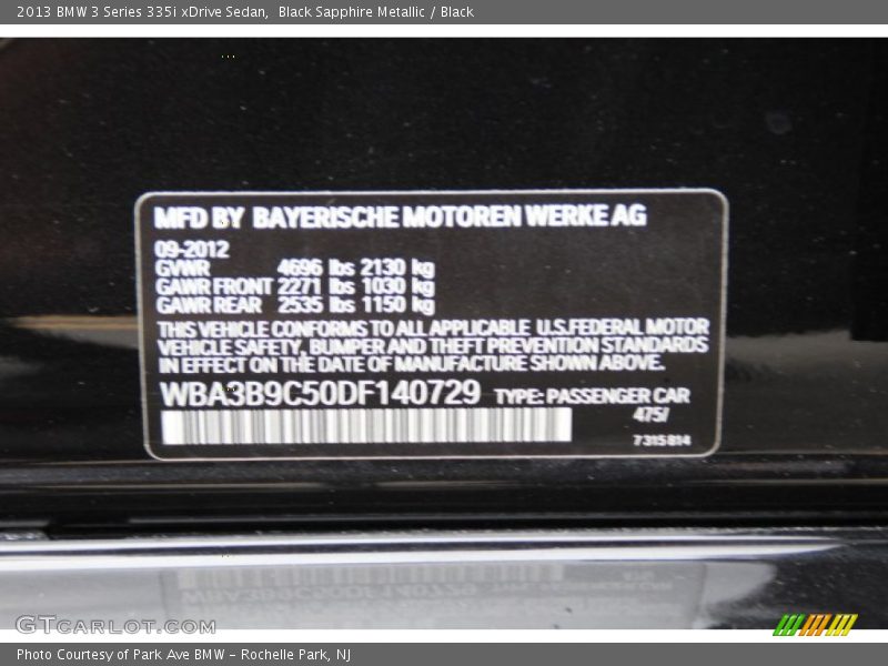 Black Sapphire Metallic / Black 2013 BMW 3 Series 335i xDrive Sedan