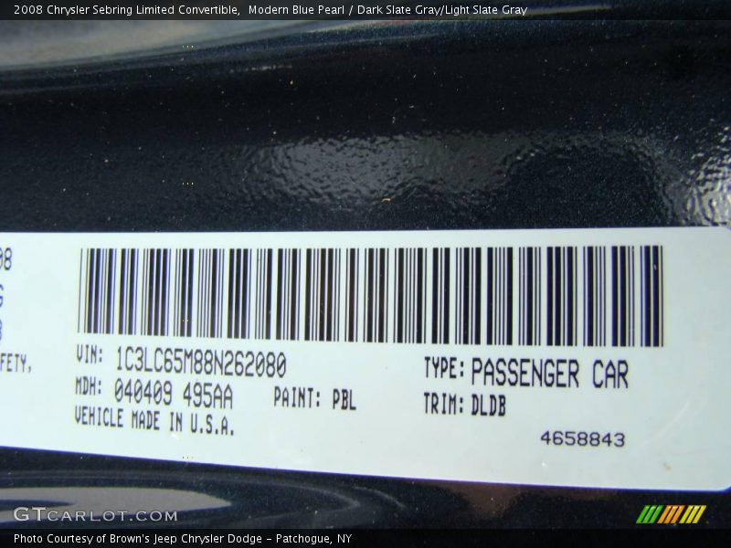 Modern Blue Pearl / Dark Slate Gray/Light Slate Gray 2008 Chrysler Sebring Limited Convertible