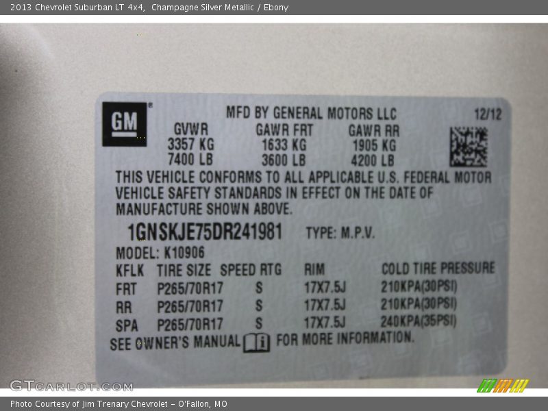 Champagne Silver Metallic / Ebony 2013 Chevrolet Suburban LT 4x4