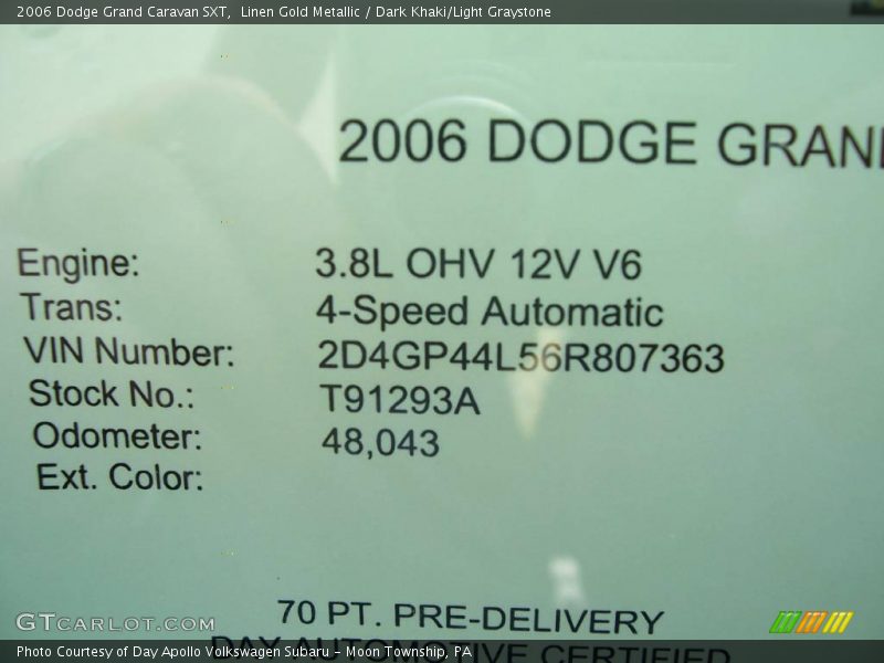 Linen Gold Metallic / Dark Khaki/Light Graystone 2006 Dodge Grand Caravan SXT