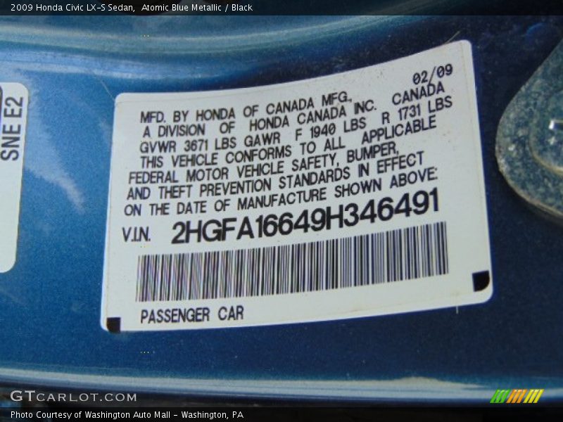 Atomic Blue Metallic / Black 2009 Honda Civic LX-S Sedan
