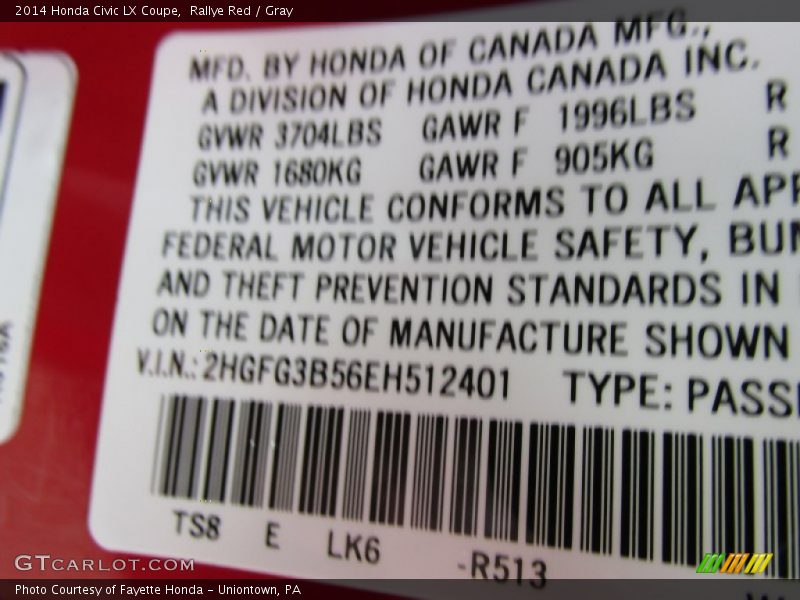 Rallye Red / Gray 2014 Honda Civic LX Coupe