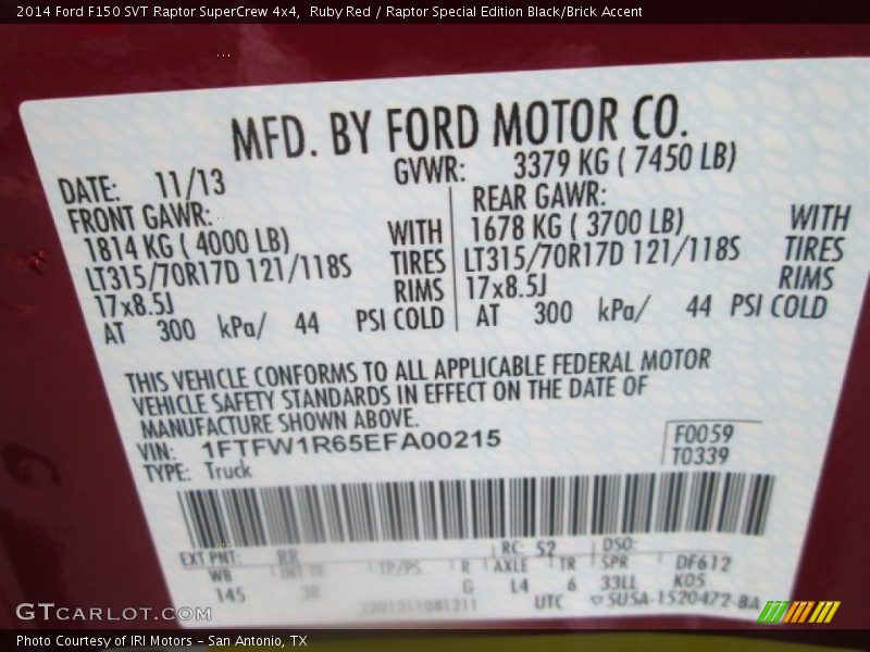 Ruby Red / Raptor Special Edition Black/Brick Accent 2014 Ford F150 SVT Raptor SuperCrew 4x4