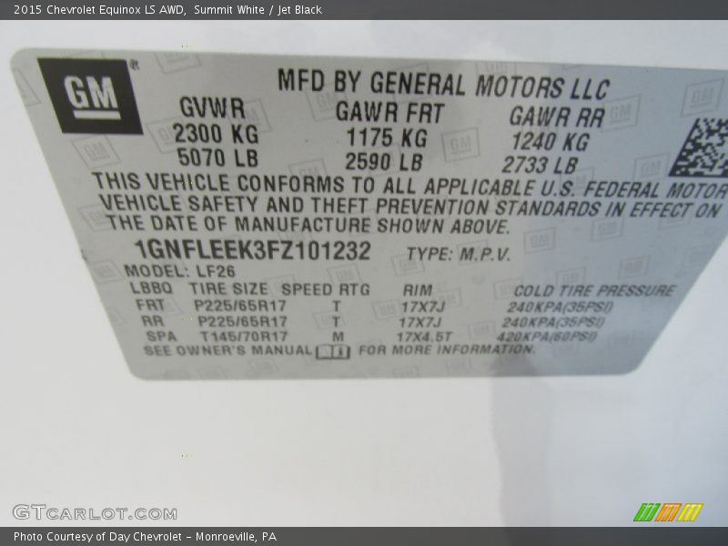 Summit White / Jet Black 2015 Chevrolet Equinox LS AWD