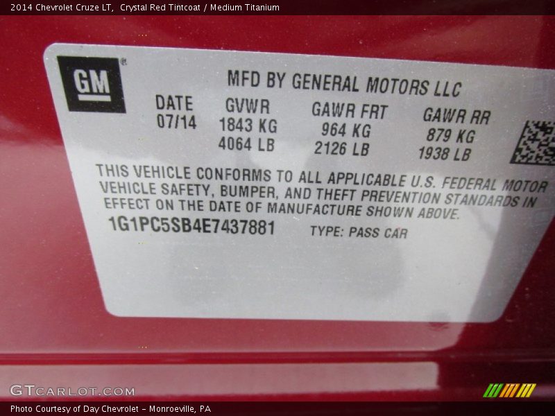 Crystal Red Tintcoat / Medium Titanium 2014 Chevrolet Cruze LT