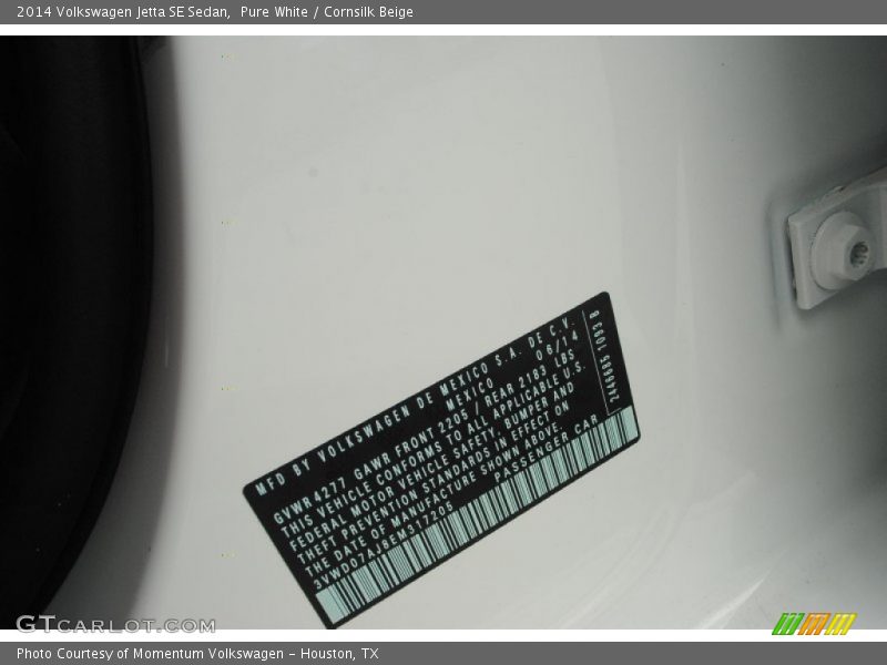 Pure White / Cornsilk Beige 2014 Volkswagen Jetta SE Sedan