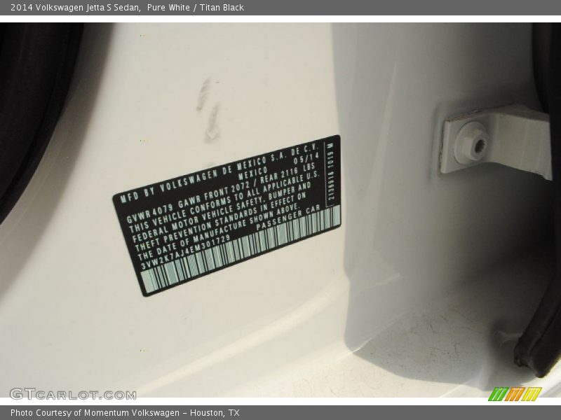 Pure White / Titan Black 2014 Volkswagen Jetta S Sedan
