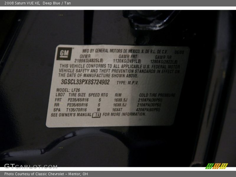Deep Blue / Tan 2008 Saturn VUE XE