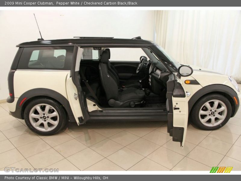 Pepper White / Checkered Carbon Black/Black 2009 Mini Cooper Clubman