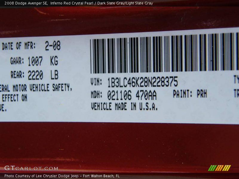 Inferno Red Crystal Pearl / Dark Slate Gray/Light Slate Gray 2008 Dodge Avenger SE