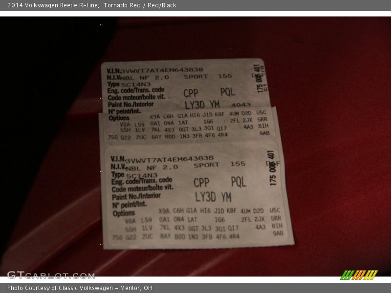 2014 Beetle R-Line Tornado Red Color Code LY3D