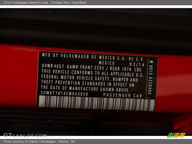 Tornado Red / Red/Black 2014 Volkswagen Beetle R-Line