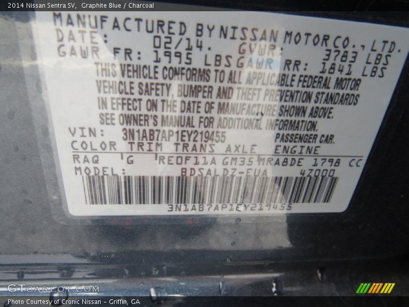 Graphite Blue / Charcoal 2014 Nissan Sentra SV