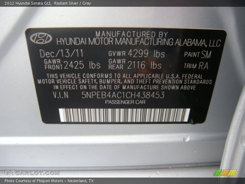 Radiant Silver / Gray 2012 Hyundai Sonata GLS