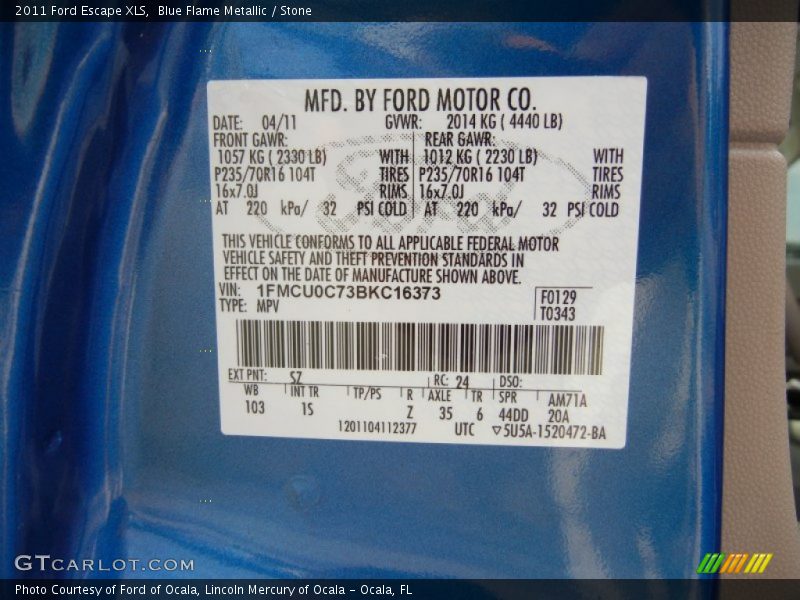 Blue Flame Metallic / Stone 2011 Ford Escape XLS