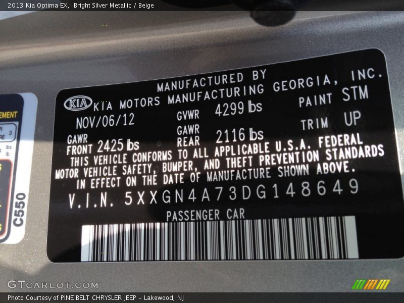 Bright Silver Metallic / Beige 2013 Kia Optima EX