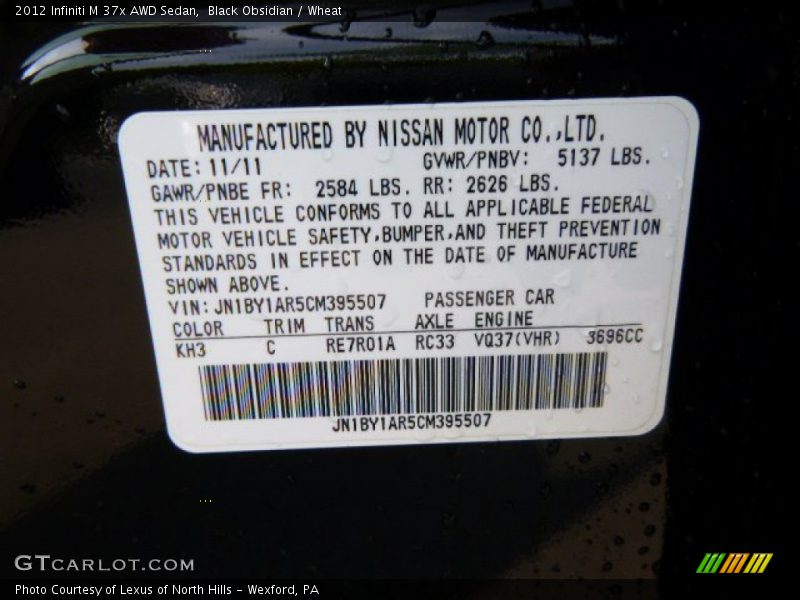 Black Obsidian / Wheat 2012 Infiniti M 37x AWD Sedan