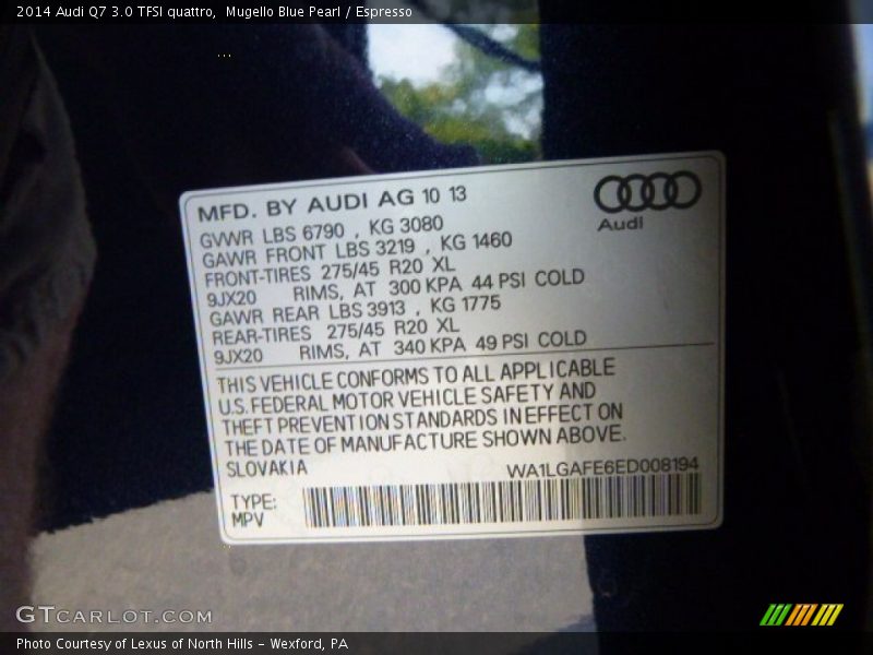 Mugello Blue Pearl / Espresso 2014 Audi Q7 3.0 TFSI quattro