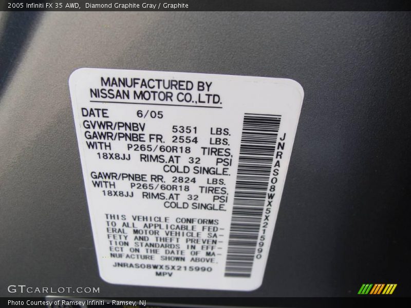 Diamond Graphite Gray / Graphite 2005 Infiniti FX 35 AWD