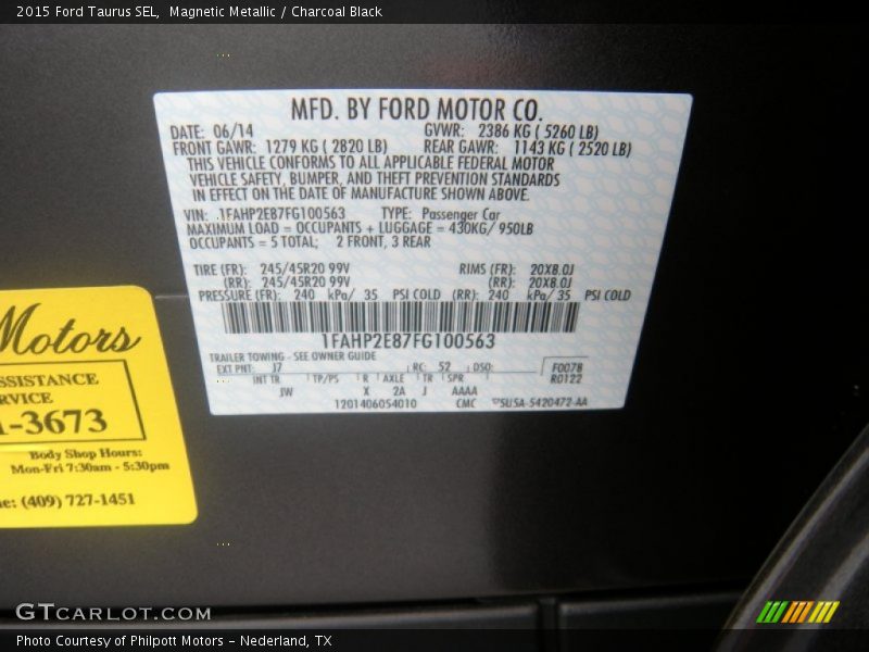 Magnetic Metallic / Charcoal Black 2015 Ford Taurus SEL