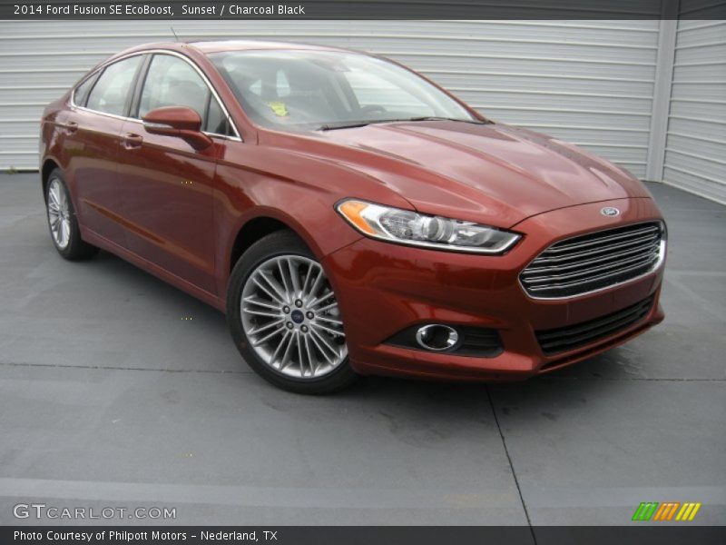 Sunset / Charcoal Black 2014 Ford Fusion SE EcoBoost
