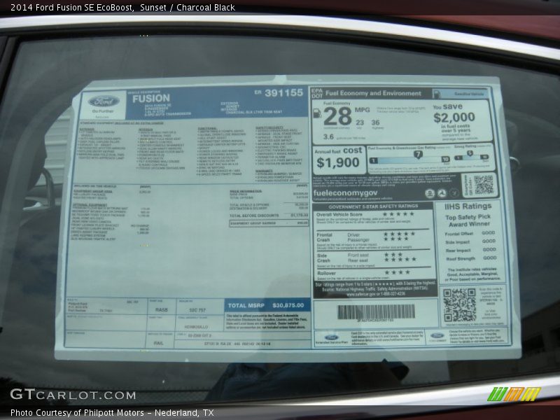 Sunset / Charcoal Black 2014 Ford Fusion SE EcoBoost