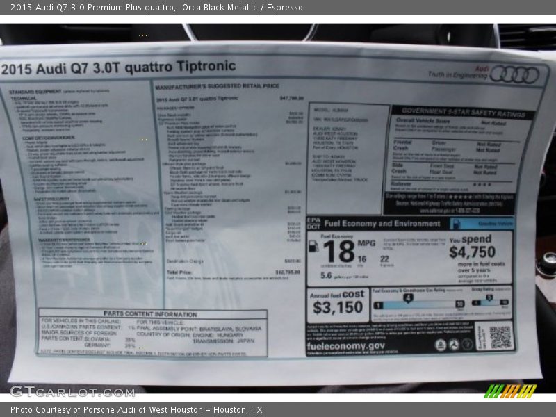 2015 Q7 3.0 Premium Plus quattro Window Sticker