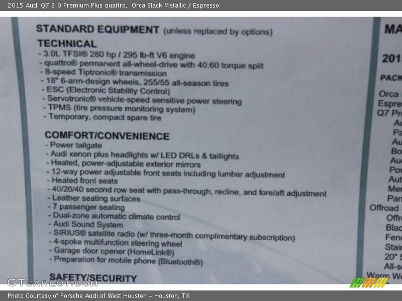  2015 Q7 3.0 Premium Plus quattro Window Sticker