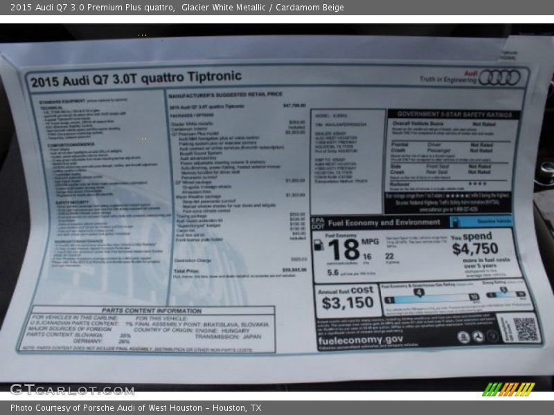  2015 Q7 3.0 Premium Plus quattro Window Sticker