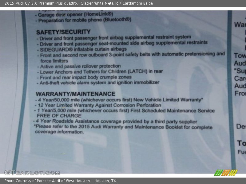  2015 Q7 3.0 Premium Plus quattro Window Sticker
