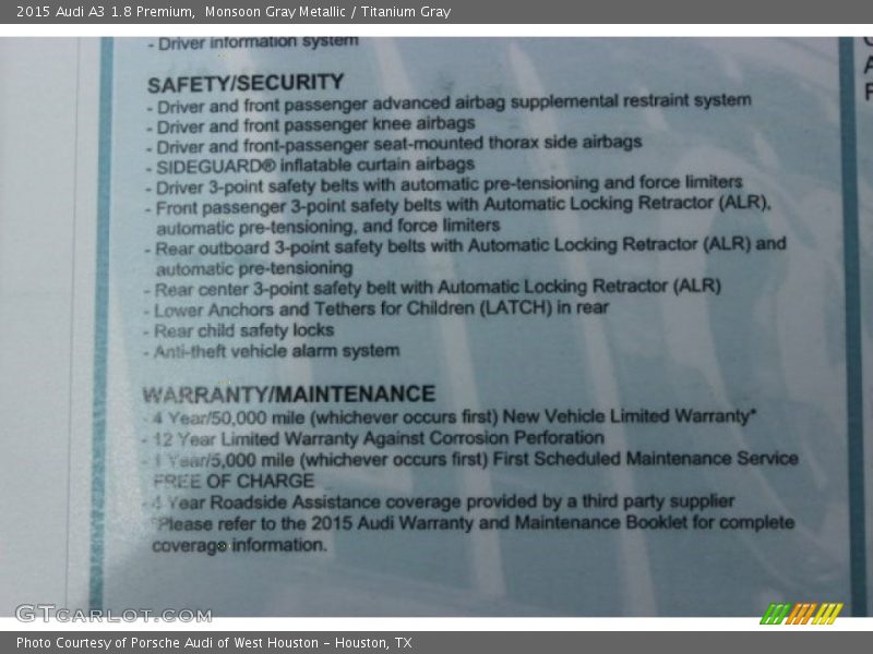 Monsoon Gray Metallic / Titanium Gray 2015 Audi A3 1.8 Premium