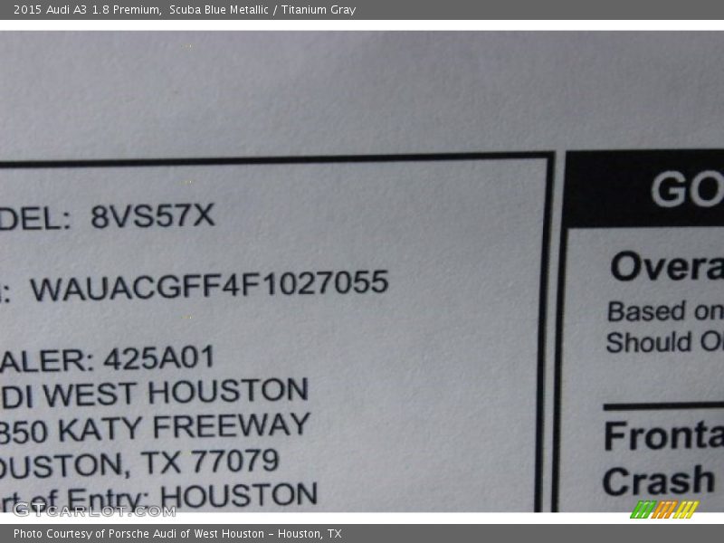Scuba Blue Metallic / Titanium Gray 2015 Audi A3 1.8 Premium