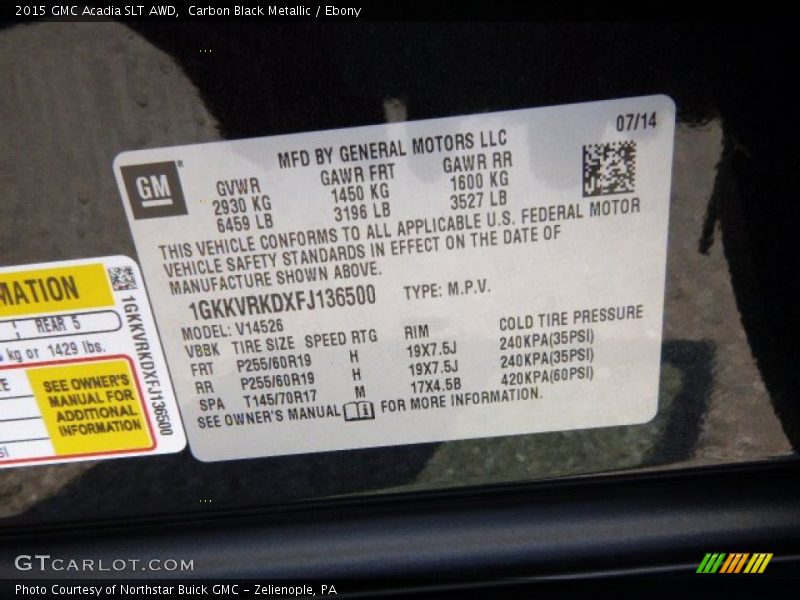 Carbon Black Metallic / Ebony 2015 GMC Acadia SLT AWD