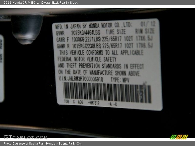 Crystal Black Pearl / Black 2012 Honda CR-V EX-L