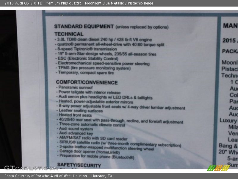 Moonlight Blue Metallic / Pistachio Beige 2015 Audi Q5 3.0 TDI Premium Plus quattro
