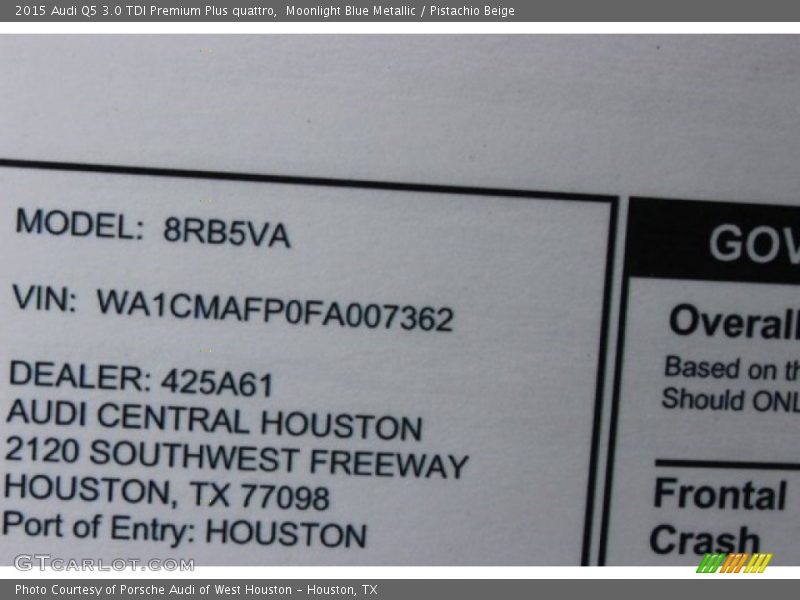 Moonlight Blue Metallic / Pistachio Beige 2015 Audi Q5 3.0 TDI Premium Plus quattro