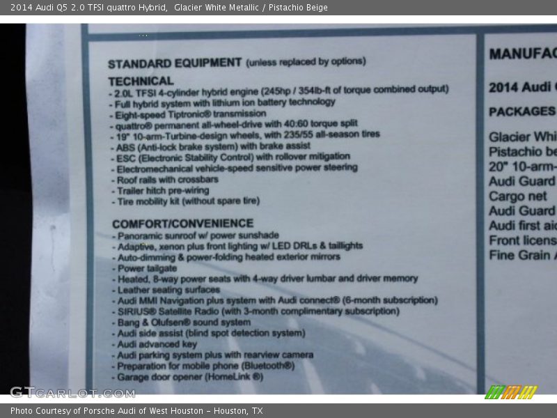  2014 Q5 2.0 TFSI quattro Hybrid Window Sticker