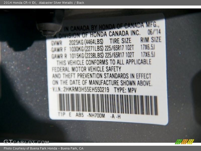 Alabaster Silver Metallic / Black 2014 Honda CR-V EX