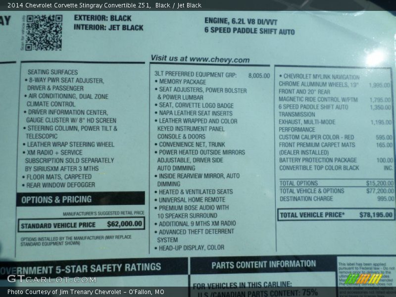  2014 Corvette Stingray Convertible Z51 Window Sticker