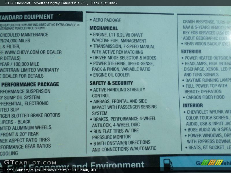  2014 Corvette Stingray Convertible Z51 Window Sticker