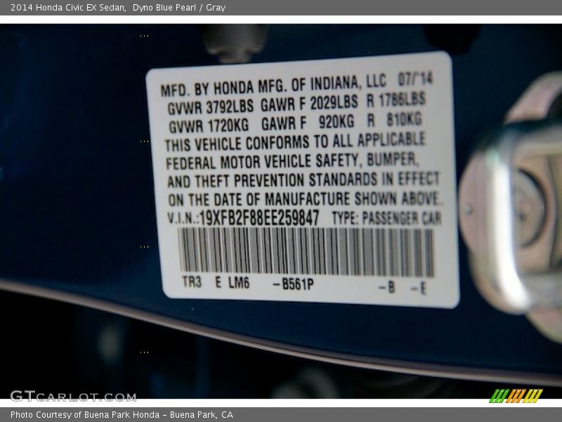 Dyno Blue Pearl / Gray 2014 Honda Civic EX Sedan