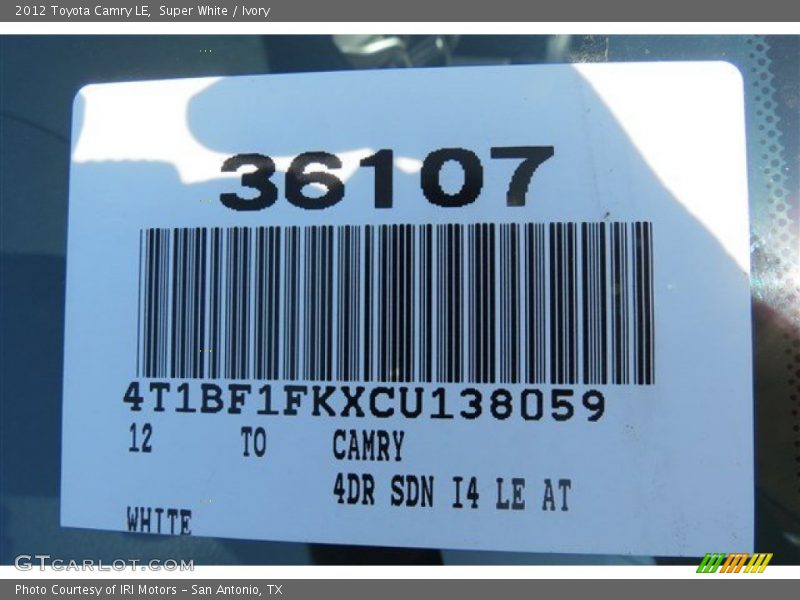 Super White / Ivory 2012 Toyota Camry LE